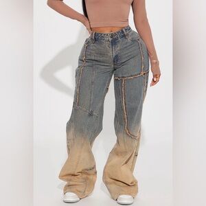 Fashion Nova Two-Tone Flare Jeans